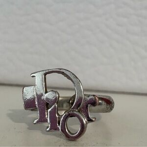 Dior Oblique Silver Tone Metallic Logo Ring Size 5